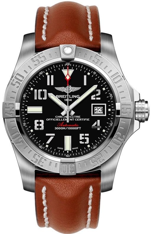 Buy Shop Breitling Avenger II Seawolf Stainless Steel 45mm Volcano Black Leather Strap Mens Watch - A1733110/BC31/434X USA Online