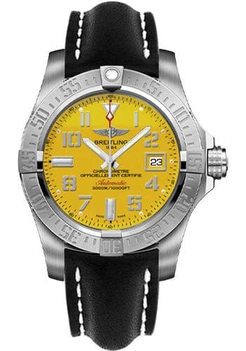 Buy Shop Breitling Avenger II Seawolf Yellow Dial Black Leather Strap 45mm Mens Watch - A1733110/I519/436X USA Online