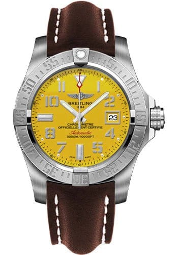 Buy Shop Breitling Avenger II Seawolf Yellow Dial Maroon Leather Strap 45mm Mens Watch - A1733110/I519/438X USA Online