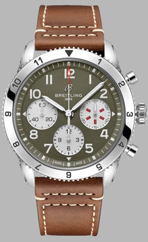 Buy Shop Breitling Avi Chronograph 42 Curtiss Warhawk Green Dial Brown Leather Strap Watch for Men - A233802A1L1X1 USA Online