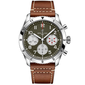 Buy Shop Breitling Avi Chronograph 42 Curtiss Warhawk Green Dial Brown Leather Strap Watch for Men - A233802A1L1X1 USA Online