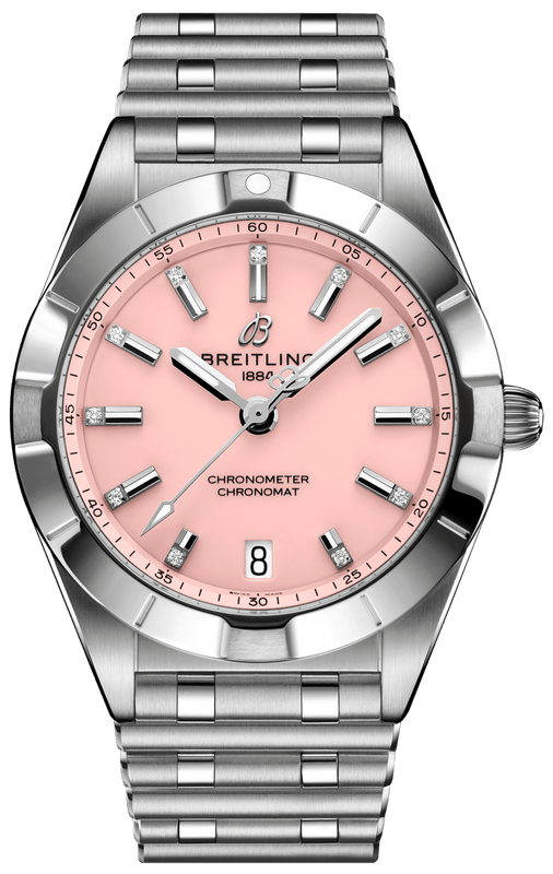 Buy Shop Breitling Chronomat 32 Diamonds Pink Dial Silver Steel Strap Watch for Women - A77310101K1A1 USA Online