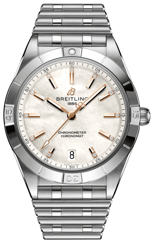 Buy Shop Breitling Chronomat 36 Mother of Pearl Dial Silver Steel Strap Watch for Women - A10380101A4A1 USA Online