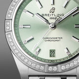 Buy Shop Breitling Chronomat Automatic 36 Diamonds Green Dial Two Tone Steel Strap Watch for Women - A10380591L1A1 USA Online