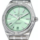 Buy Shop Breitling Chronomat Automatic 36 Diamonds Green Dial Two Tone Steel Strap Watch for Women - A10380591L1A1 USA Online