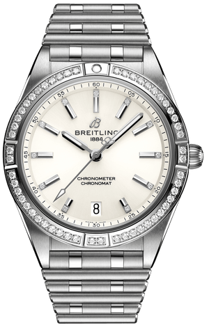 Buy Shop Breitling Chronomat Automatic 36 Diamonds White Dial Silver Steel Strap Watch for Women - A10380591A1A1 USA Online