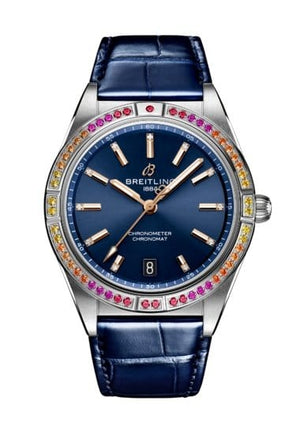 Buy Shop Breitling Chronomat Automatic 36 South Sea Blue Dial Blue Leather Strap Watch for Women - A10380611C1P1 USA Online