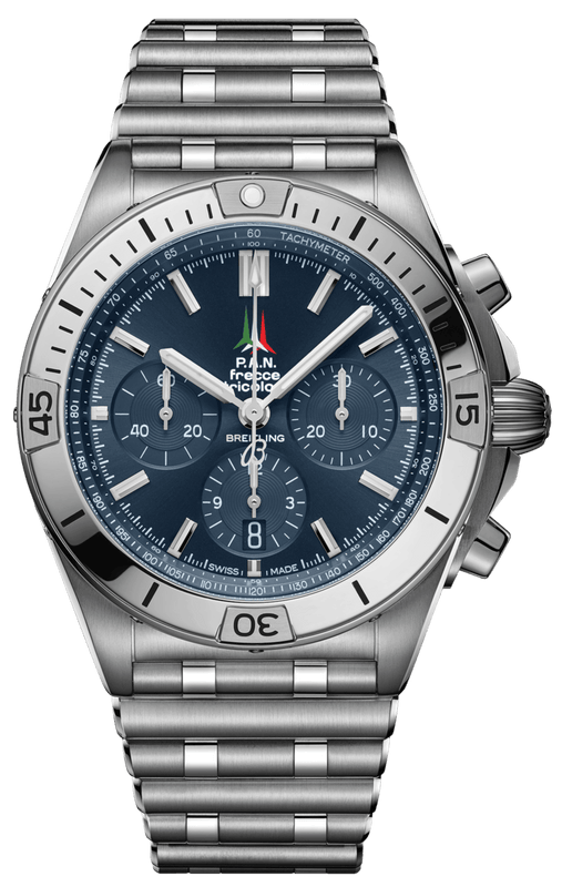 Buy Shop Breitling Chronomat B01 42 Frecce Tricolori Blue Dial Silver Steel Strap Watch for Men - AB01344A1C1A1 USA Online