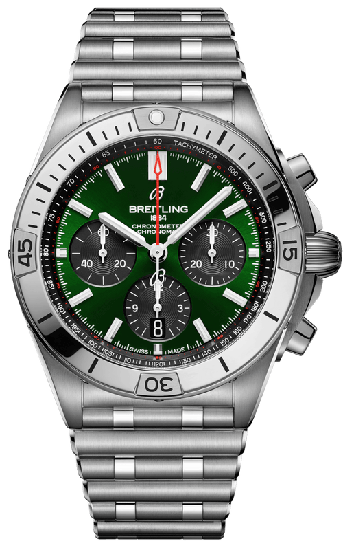 Buy Shop Breitling Chronomat B01 42 Green Dial Silver Steel Strap Watch for Men - AB0134101L1A1 USA Online