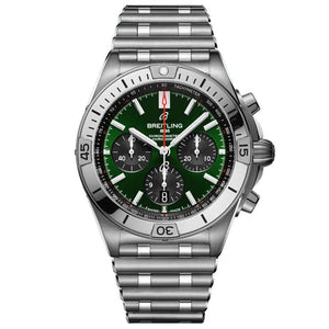 Buy Shop Breitling Chronomat B01 42mm Green Dial Silver Steel Strap Watch for Men - AB01343A1L1A1 USA Online