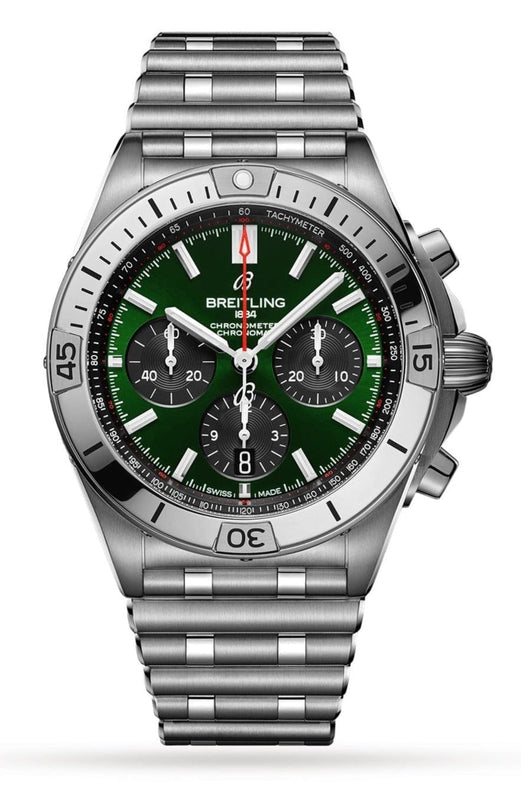 Buy Shop Breitling Chronomat B01 42mm Green Dial Silver Steel Strap Watch for Men - AB01343A1L1A1 USA Online