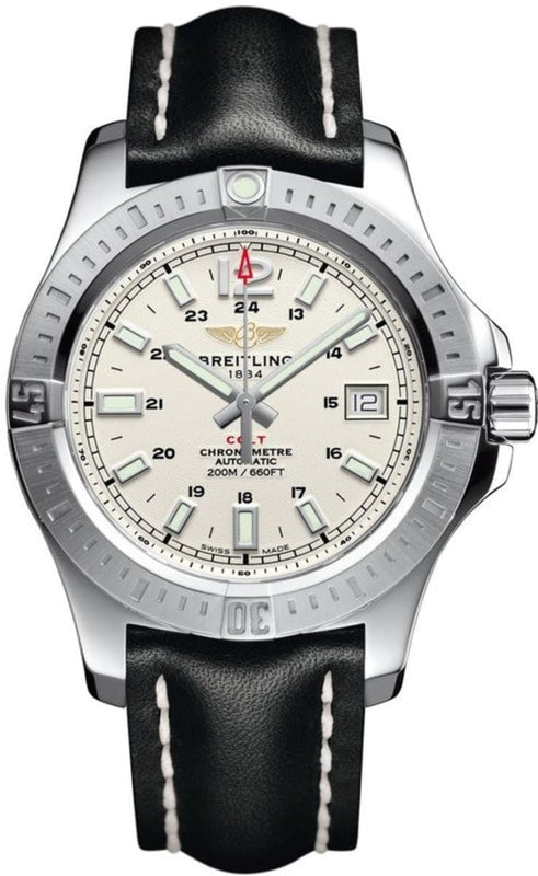 Buy Shop Breitling Colt 44mm Automatic Silver Dial Black Leather Mens Watch - A1731311/G820/428X USA Online