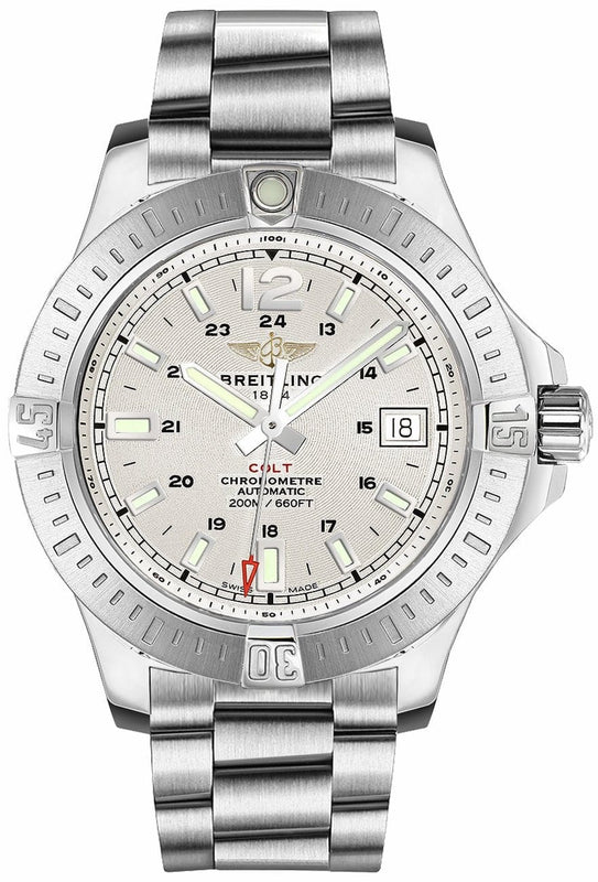 Buy Shop Breitling Colt Automatic Silver Dial Black Leather Mens Watch - A1738811/G791/173A USA Online