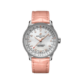 Buy Shop Breitling Navitimer Automatic 35 Mother of Pearl Dial Pink Leather Strap Watch for Women - A17395211A1P3 USA Online