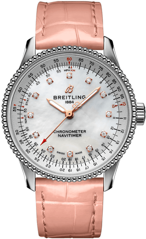 Buy Shop Breitling Navitimer Automatic 35 Mother of Pearl Dial Pink Leather Strap Watch for Women - A17395211A1P3 USA Online