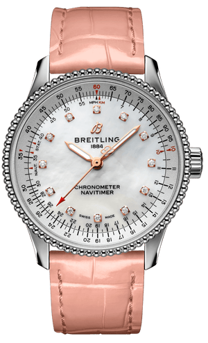 Buy Shop Breitling Navitimer Automatic 35 Mother of Pearl Dial Pink Leather Strap Watch for Women - A17395211A1P3 USA Online
