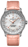 Buy Shop Breitling Navitimer Automatic 35 Mother of Pearl Dial Pink Leather Strap Watch for Women - A17395211A1P3 USA Online
