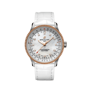 Buy Shop Breitling Navitimer Automatic 35 Mother of Pearl Dial White Leather Strap Watch for Women - U17395211A1P3 USA Online