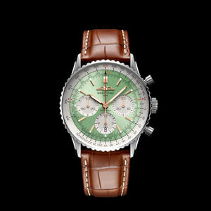 Buy Shop Breitling Navitimer B01 Chronograph 41 Green Dial Brown Leather Strap Watch for Men - AB0139211L1P1 USA Online
