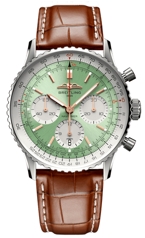 Buy Shop Breitling Navitimer B01 Chronograph 41 Green Dial Brown Leather Strap Watch for Men - AB0139211L1P1 USA Online