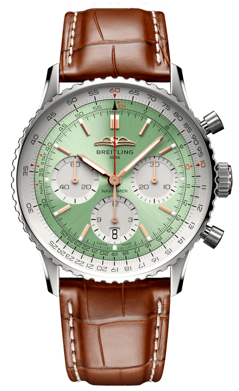 Buy Shop Breitling Navitimer B01 Chronograph 41 Green Dial Brown Leather Strap Watch for Men - AB0139211L1P1 USA Online