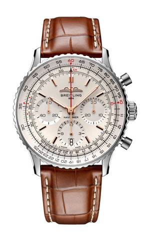 Buy Shop Breitling Navitimer B01 Chronograph 41 White Dial Brown Leather Strap Watch for Men - AB0139211G1P1 USA Online