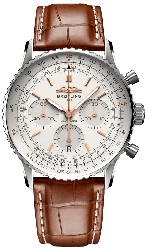 Buy Shop Breitling Navitimer B01 Chronograph 41 White Dial Brown Leather Strap Watch for Men - AB0139211G1P1 USA Online