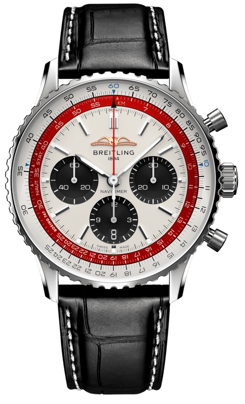 Buy Shop Breitling Navitimer B01 Chronograph 43 Boeing 747 White Dial Black Leather Strap Watch for Men - AB01383B1G1P1 USA Online
