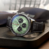 Buy Shop Breitling Navitimer B01 Chronograph 43 Green Dial Black Leather Strap Watch for Men - AB0138241L1P1 USA Online