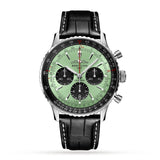 Buy Shop Breitling Navitimer B01 Chronograph 43 Green Dial Black Leather Strap Watch for Men - AB0138241L1P1 USA Online