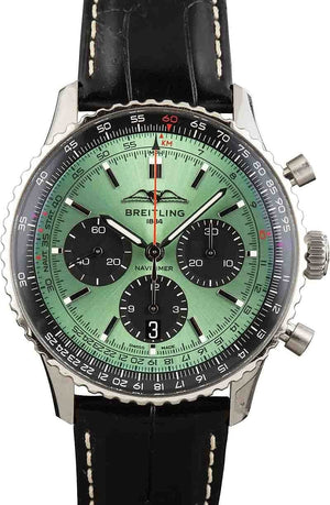 Buy Shop Breitling Navitimer B01 Chronograph 43 Green Dial Black Leather Strap Watch for Men - AB0138241L1P1 USA Online