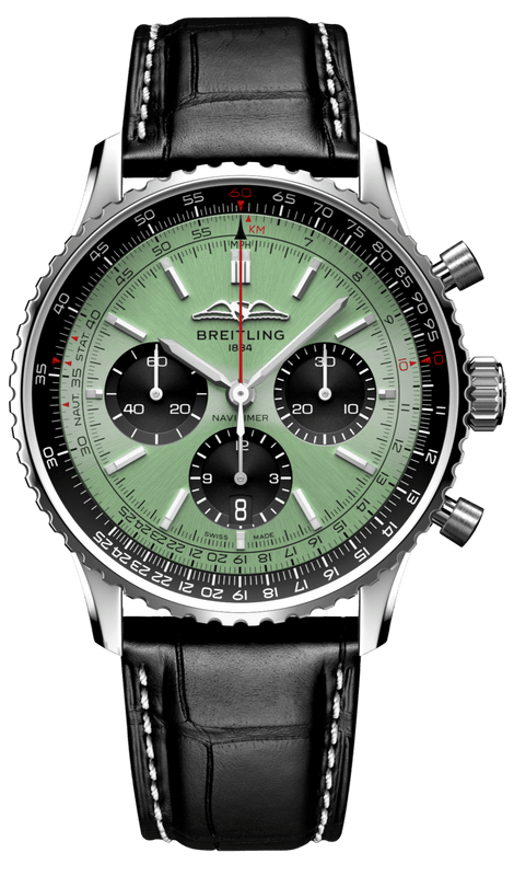 Buy Shop Breitling Navitimer B01 Chronograph 43 Green Dial Black Leather Strap Watch for Men - AB0138241L1P1 USA Online