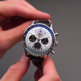 Buy Shop Breitling Navitimer B01 Chronograph 43 Silver Dial Black Leather Strap Watch for Men - AB0138241G1P1 USA Online