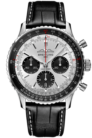 Buy Shop Breitling Navitimer B01 Chronograph 43 Silver Dial Black Leather Strap Watch for Men - AB0138241G1P1 USA Online