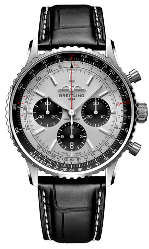Buy Shop Breitling Navitimer B01 Chronograph 43 Silver Dial Black Leather Strap Watch for Men - AB0138241G1P1 USA Online
