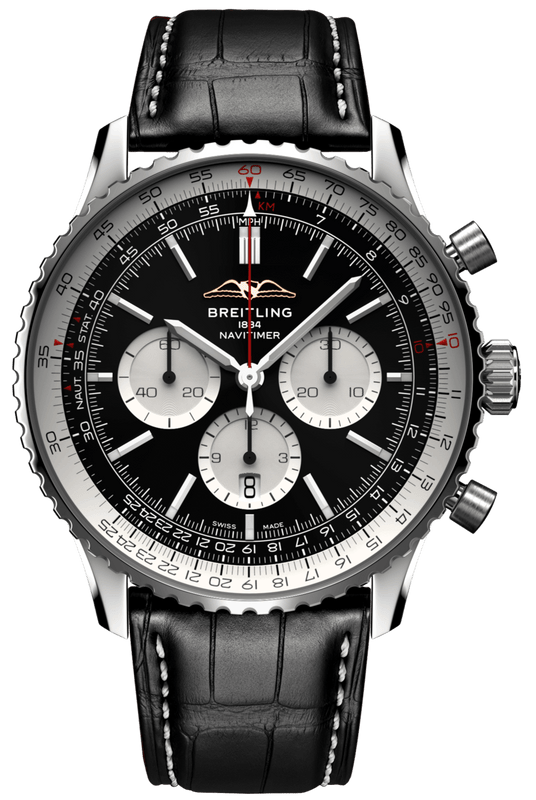 Buy Shop Breitling Navitimer B01 Chronograph 46 Black Dial Black Leather Strap Watch for Men - AB0137211B1P1 USA Online