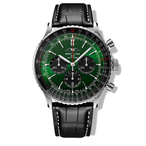 Buy Shop Breitling Navitimer B01 Chronograph 46 Green Dial Black Leather Strap Watch for Men - AB0137241L1P1 USA Online