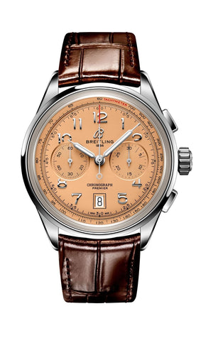 Buy Shop Breitling Premier B01 Chronograph 42 Beige Dial Brown Leather Strap Watch for Men - AB0145331K1P1 USA Online