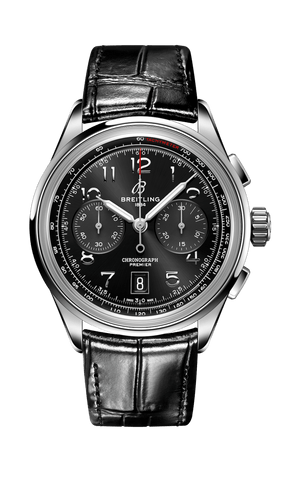 Buy Shop Breitling Premier B01 Chronograph 42 Black Dial Black Leather Strap Watch for Men - AB0145221B1P1 USA Online