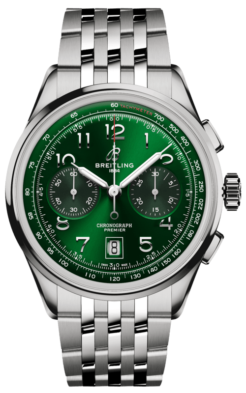 Buy Shop Breitling Premier B01 Chronograph 42 Green Dial Silver Steel Strap Watch for Men - AB0145371L1A1 USA Online