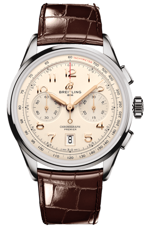 Buy Shop Breitling Premier B01 Chronograph 42 White Dial Brown Leather Strap Watch for Men - AB0145211G1P1 USA Online