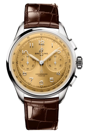Buy Shop Breitling Premier B09 Chronograph 40 Beige Dial Brown Leather Strap Watch for Men - AB0930F51H1P1 USA Online