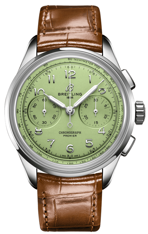 Buy Shop Breitling Premier B09 Chronograph 40 Green Dial Brown Leather Strap Watch for Men - AB0930D31L1P1 USA Online