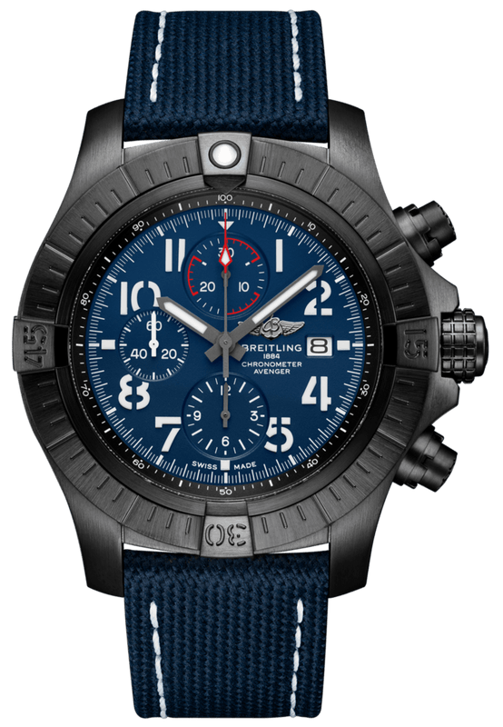 Buy Shop Breitling Super Avenger Chronograph 48 Night Mission Blue Dial Blue Leather Strap Watch for Men - V13375101C1X2 USA Online