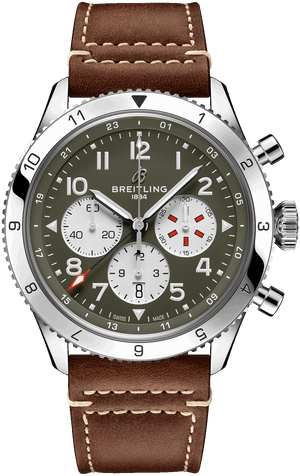 Buy Shop Breitling Super Avi B04 Chronograph GMT 46 Curtiss Warhawk Green Dial Brown Leather Strap Watch for Men - AB04452A1L1X1 USA Online
