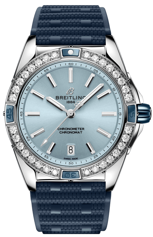 Buy Shop Breitling Super Chronomat Automatic 38 Diamonds Blue Dial Blue Rubber Strap Watch for Women - A17356531C1S1 USA Online