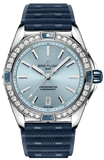 Buy Shop Breitling Super Chronomat Automatic 38 Diamonds Blue Dial Blue Rubber Strap Watch for Women - A17356531C1S1 USA Online