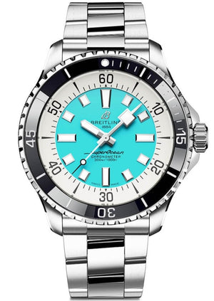 Breitling Superocean Automatic 44mm Turquoise Dial Silver Steel Strap Watch for Men - A17376211L2A1