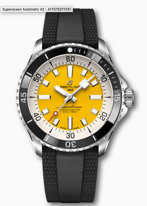 Buy Shop Breitling Superocean Automatic 42mm Yellow Dial Black Rubber Strap Watch for Men - A17375211/1S1 USA Online