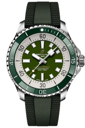 Buy Shop Breitling Superocean Automatic 44 Green Dial Green Rubber Strap Watch for Men - A17376A31L1S1 USA Online